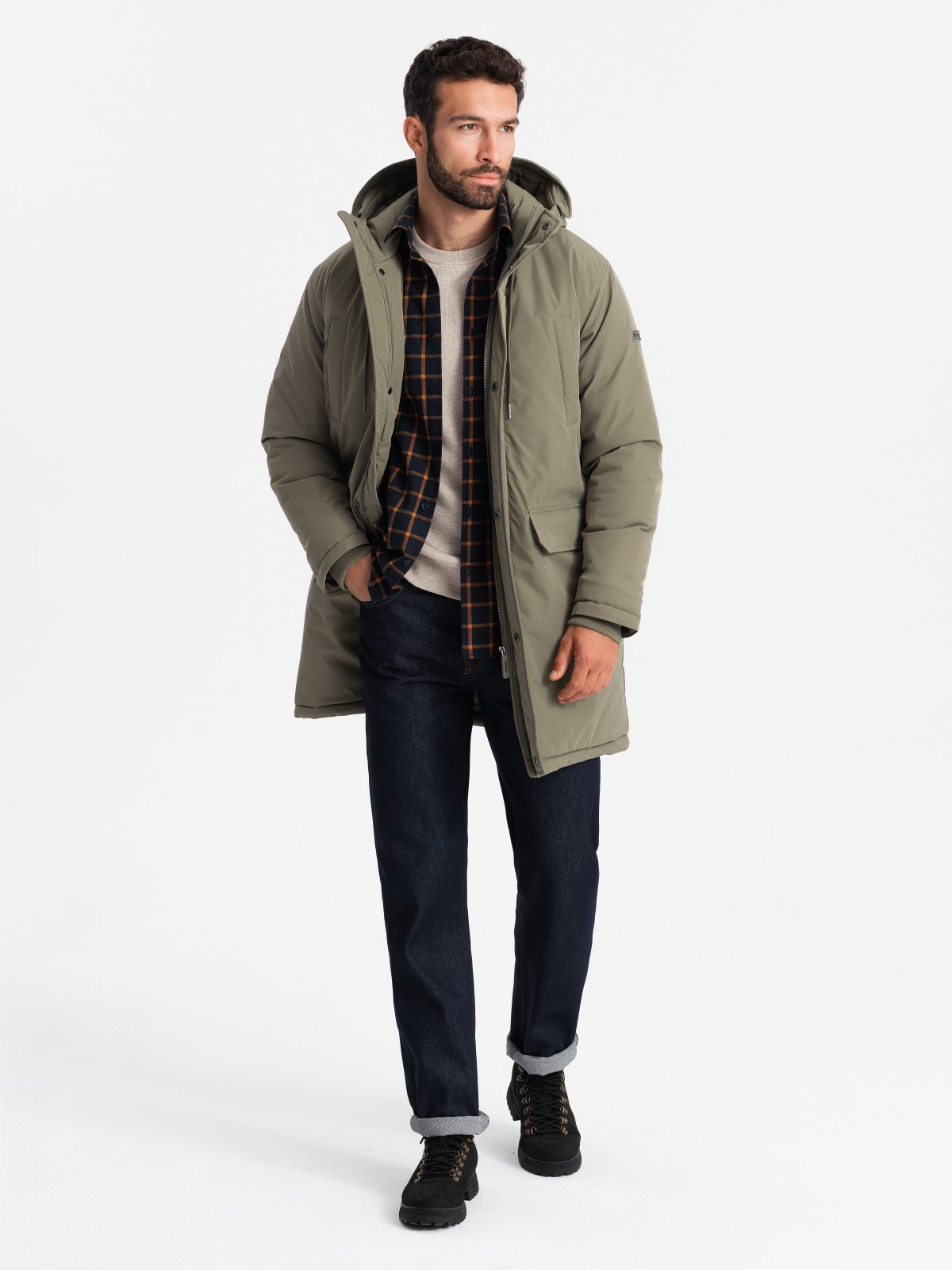 Ombre Classic men's long parka jacket - olive