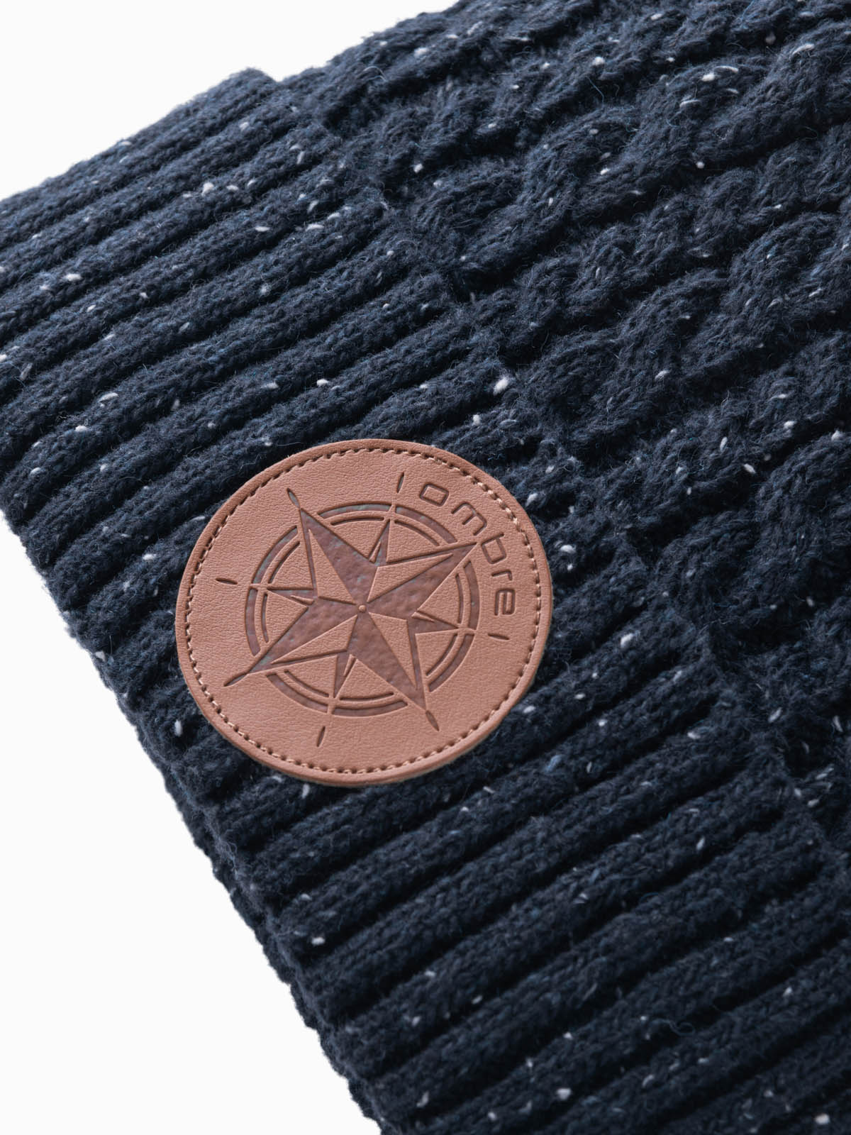 Ombre Men's beanie cap with round embossed patch - navy blue