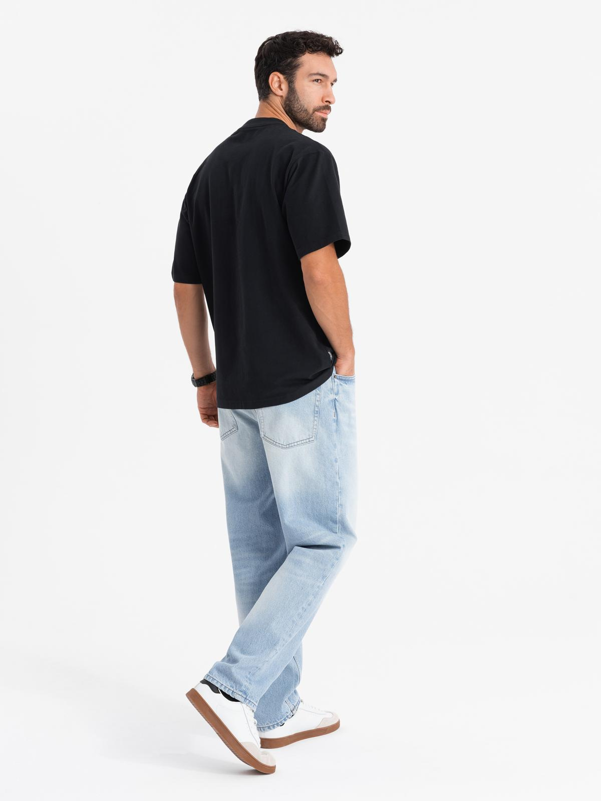 Ombre Men's cotton LOOSE FIT t-shirt with round neckline - black