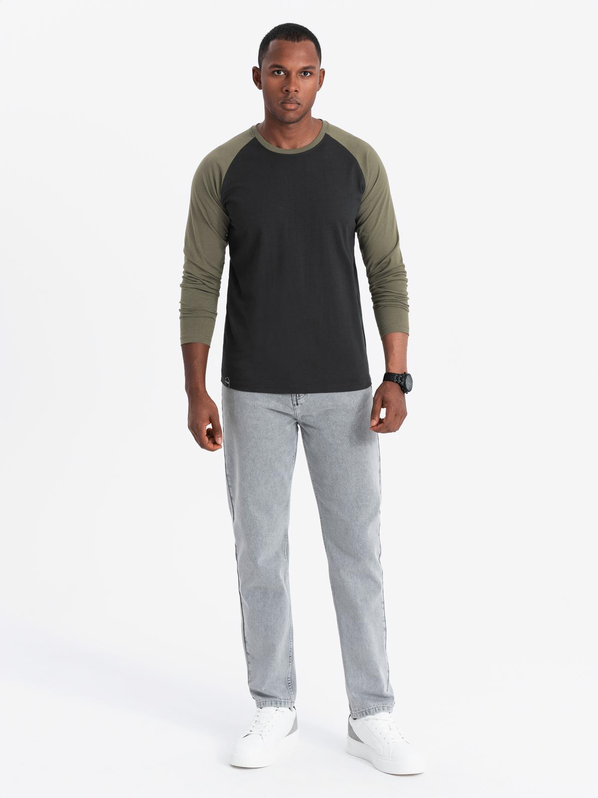 Ombre Men's longsleeve with raglan contrast sleeves - black/olive