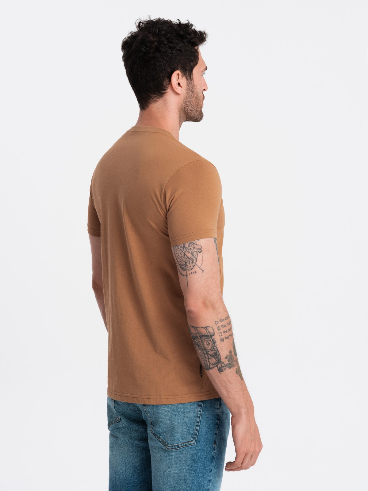 Ombre Men's BASIC classic cotton T-shirt with a v-neck - brown