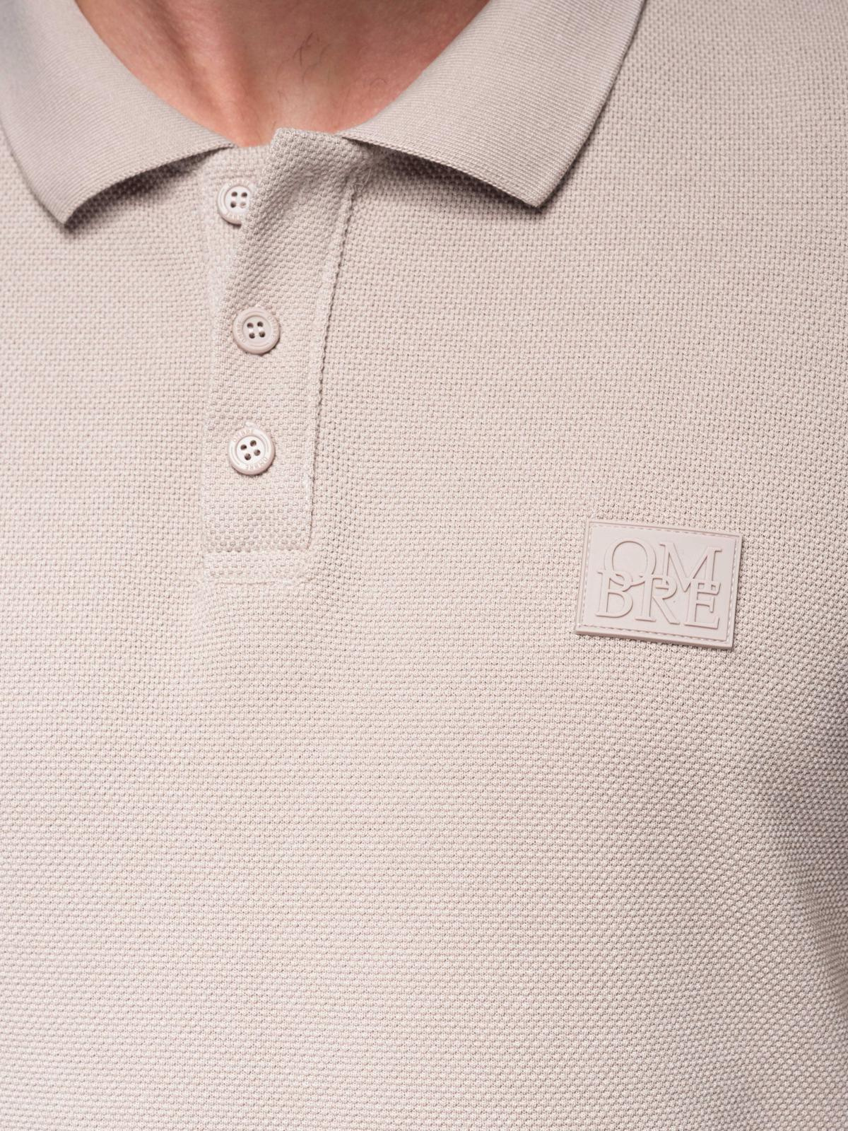 Ombre Men's structured polo longsleeve with patch - ash