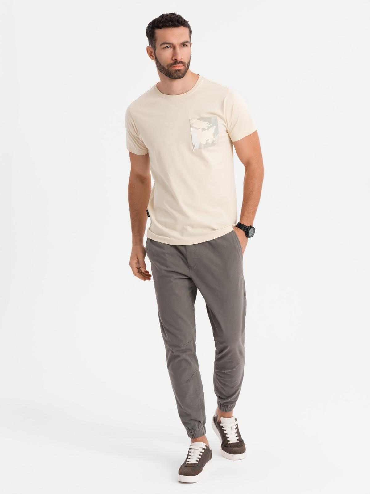 Ombre Men's cotton t-shirt with printed pocket - turquoise