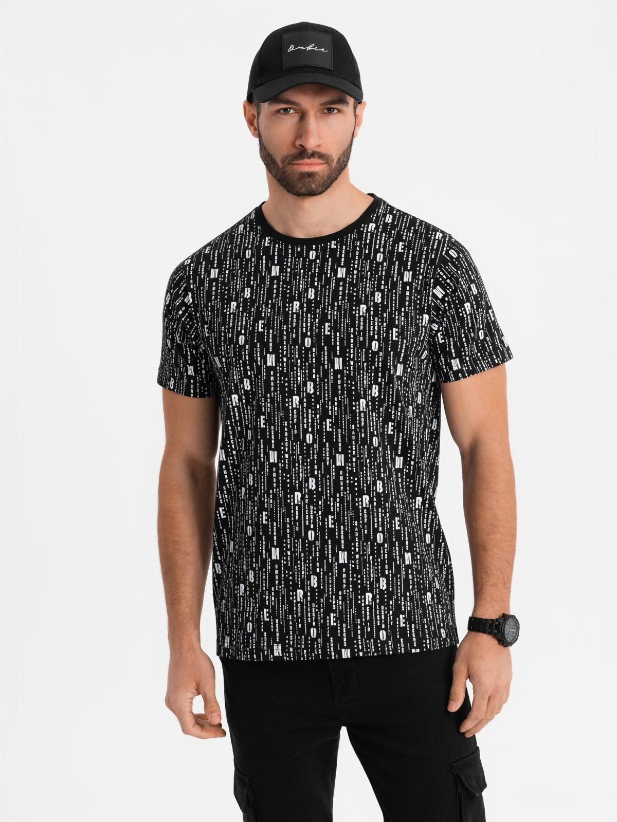 Ombre Cotton T-shirt with print and round neckline - black