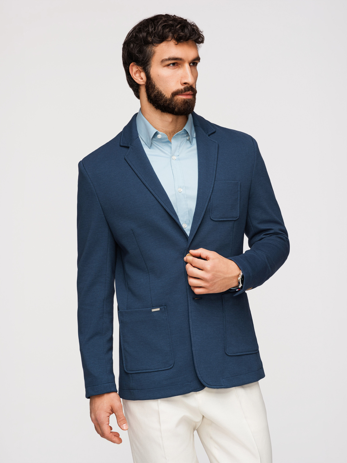 Ombre Men's SLIM knit jacket with subtle texture - dark blue