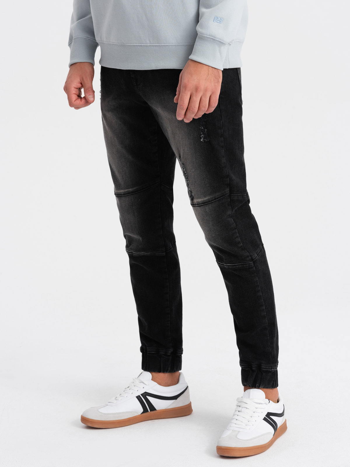 Ombre Men&#039;s marbled JOGGERS pants with rubbed edges - black