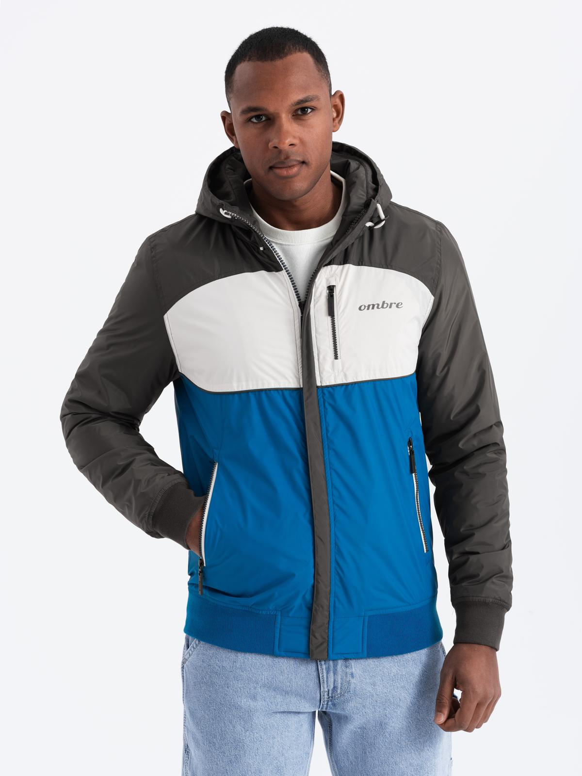 Ombre Colorful lightweight mens sports jacket with fleece - blue and graphite