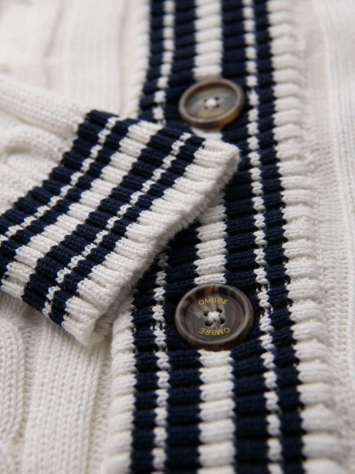 Ombre Men's cardigan sweater with shawl collar in preppy style - white