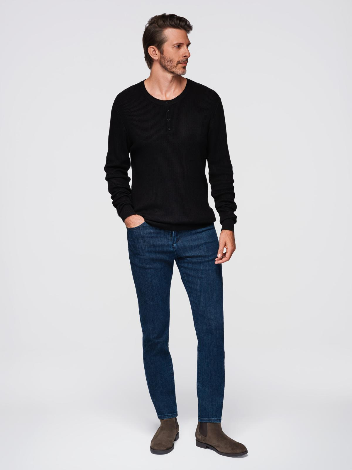 Ombre Men&#039;s ribbed sweater with buttons at the neckline - black