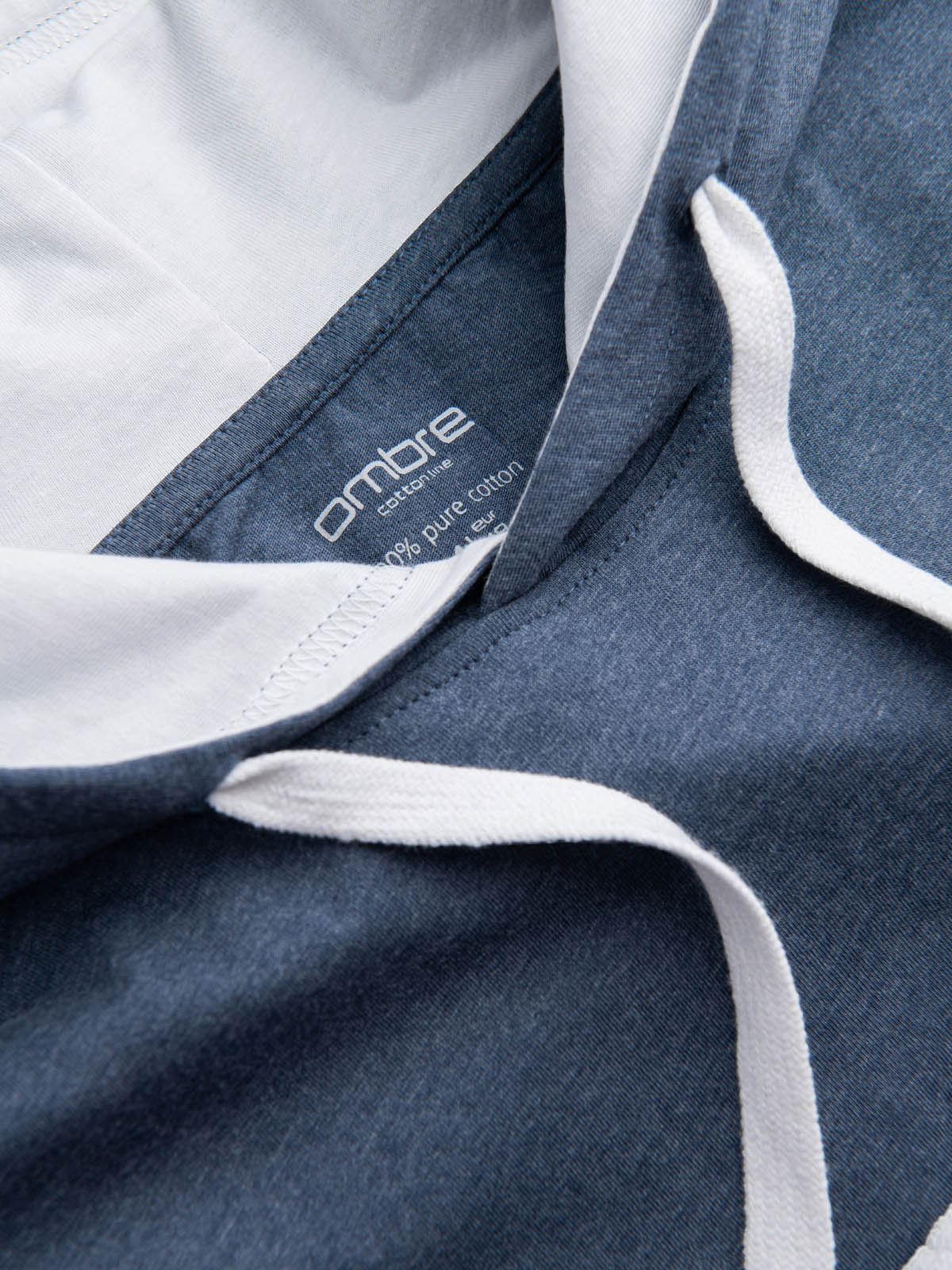 Ombre Casual men's cotton t-shirt with hood - dark blue melange