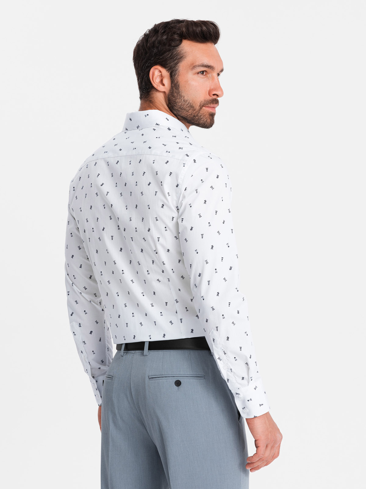 Ombre Men's SLIM FIT patterned cotton shirt - white