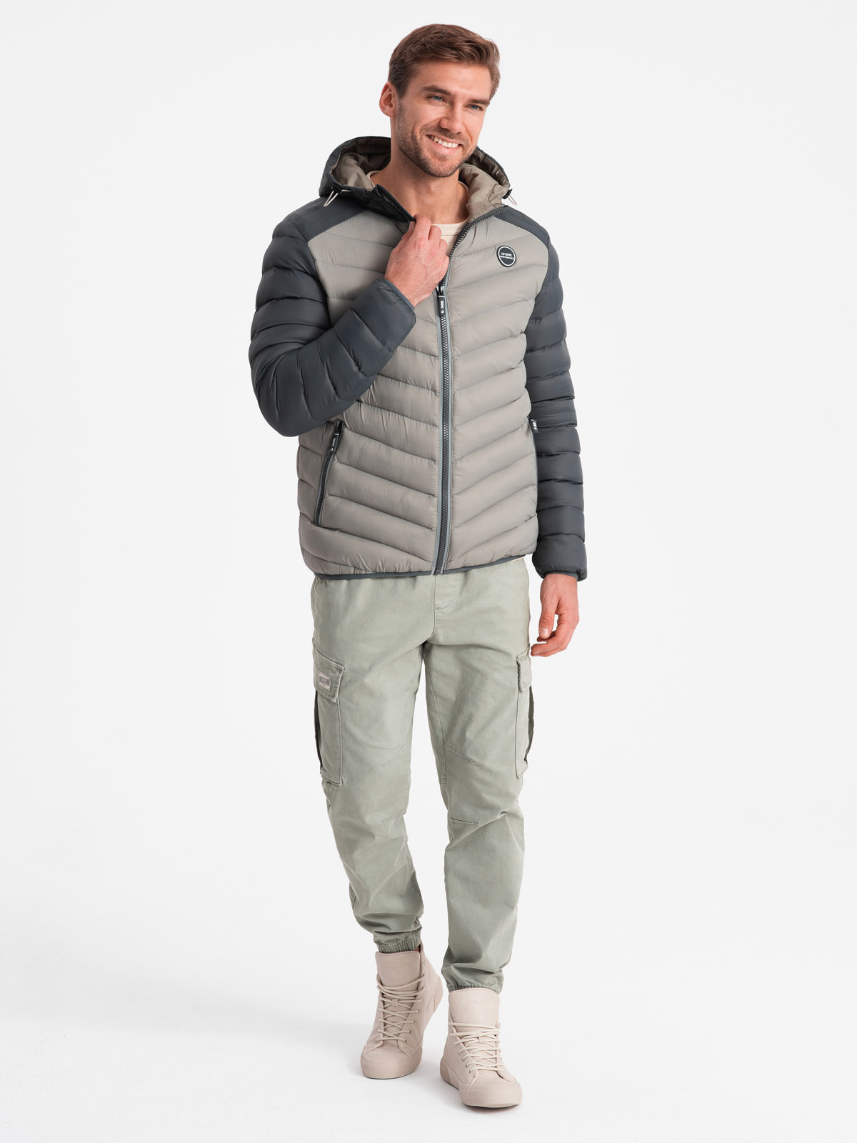 Ombre Men's quilted nylon sports style jacket - ash