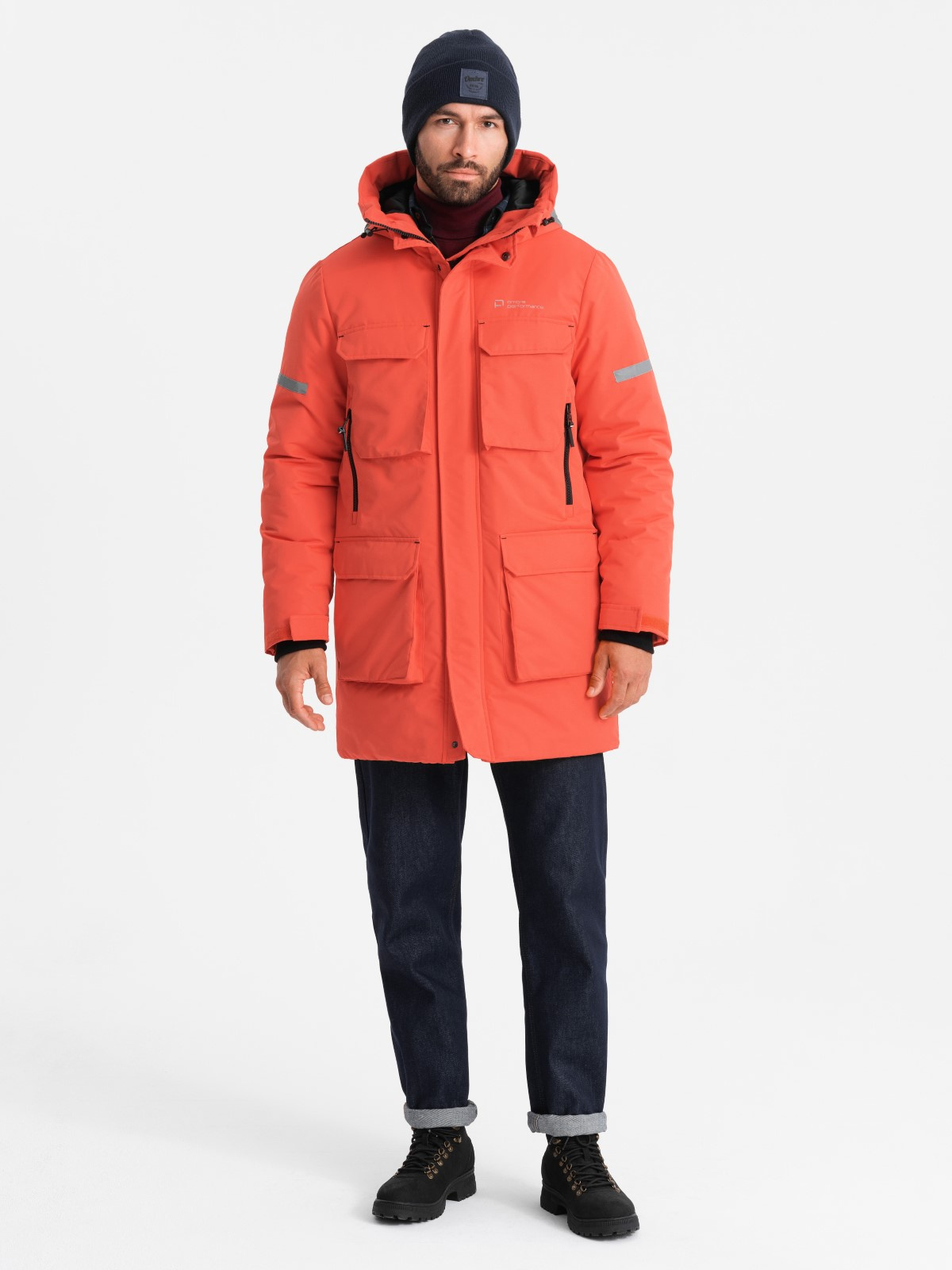 Ombre Men&#039;s long insulated jacket with reflective elements - orange