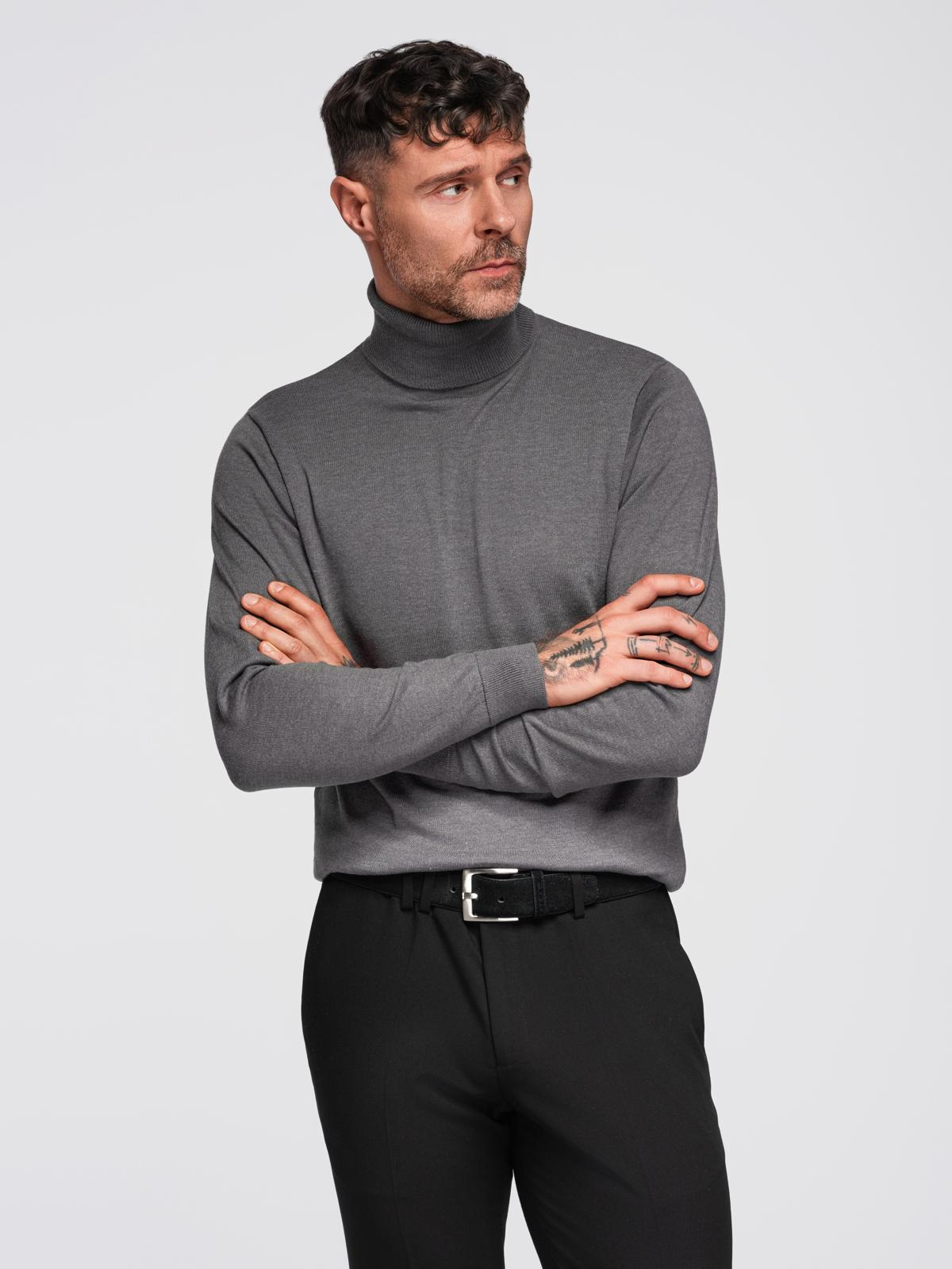 Ombre One color men&#039;s knitted turtleneck with viscose - grey melange