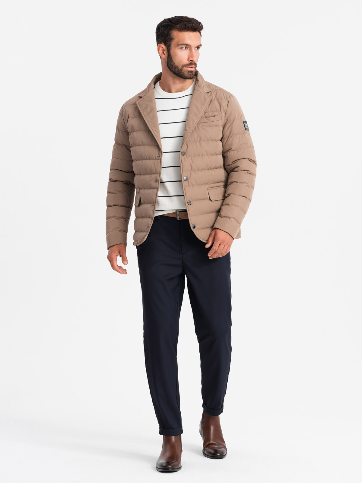 Ombre Men's quilted jacket with jacket cut - beige