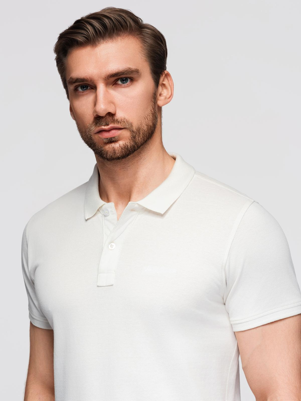 Ombre Polo shirt in cotton pique knit - ecru
