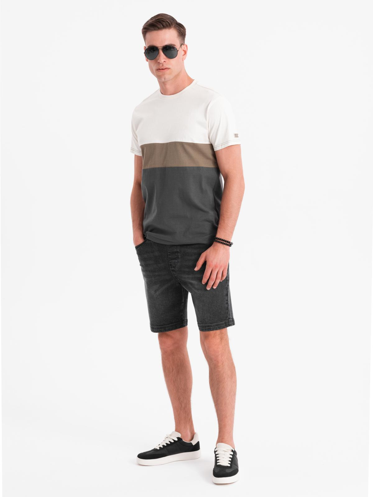 Ombre Men's shorts with elastic waistband and wash effect - black