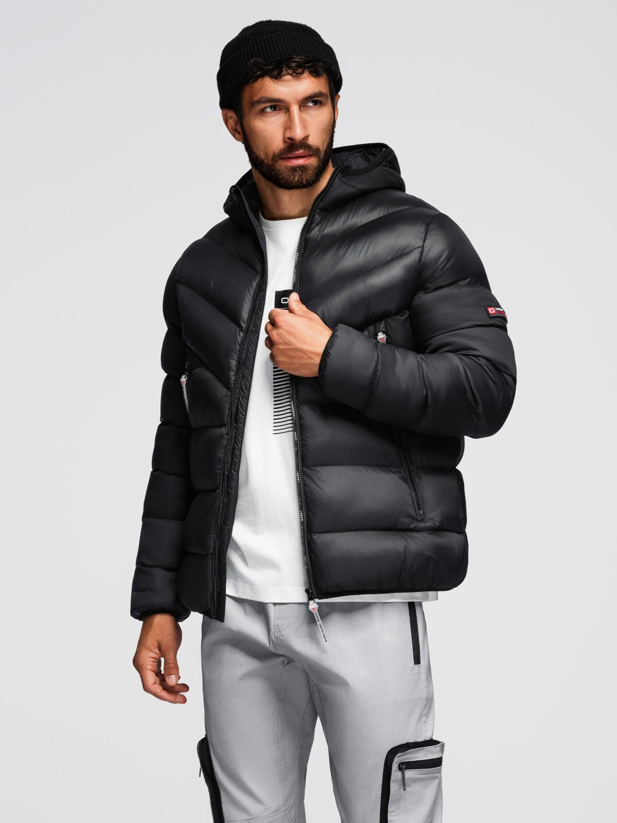 Ombre Modern quilted men&#039;s jacket of combined materials - black