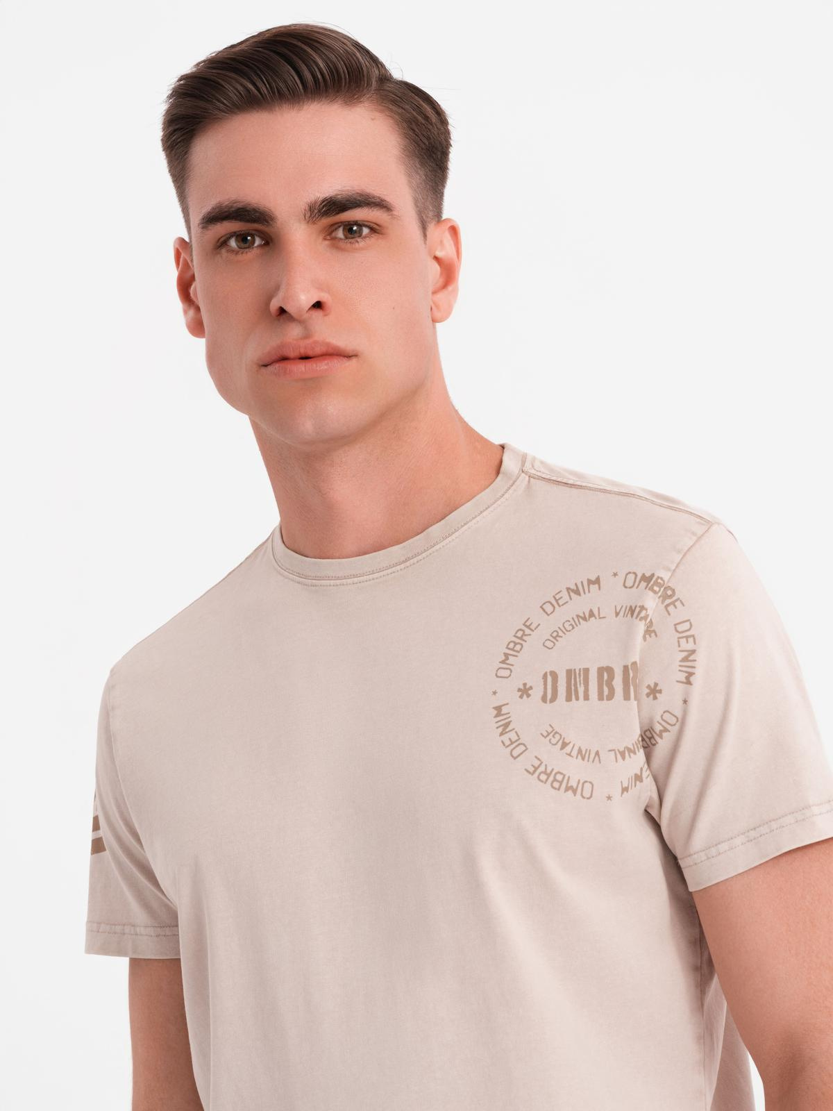 Ombre Men&#039;s military style printed cotton t-shirt - beige