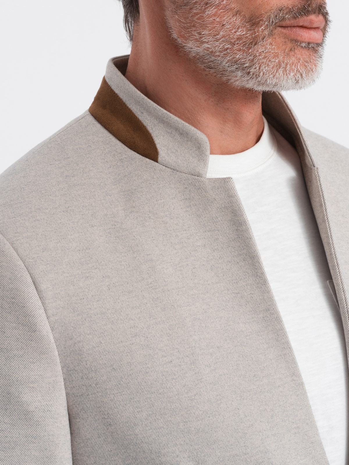 Ombre Men&#039;s melange rayon jacket with stand-up collar - beige melange
