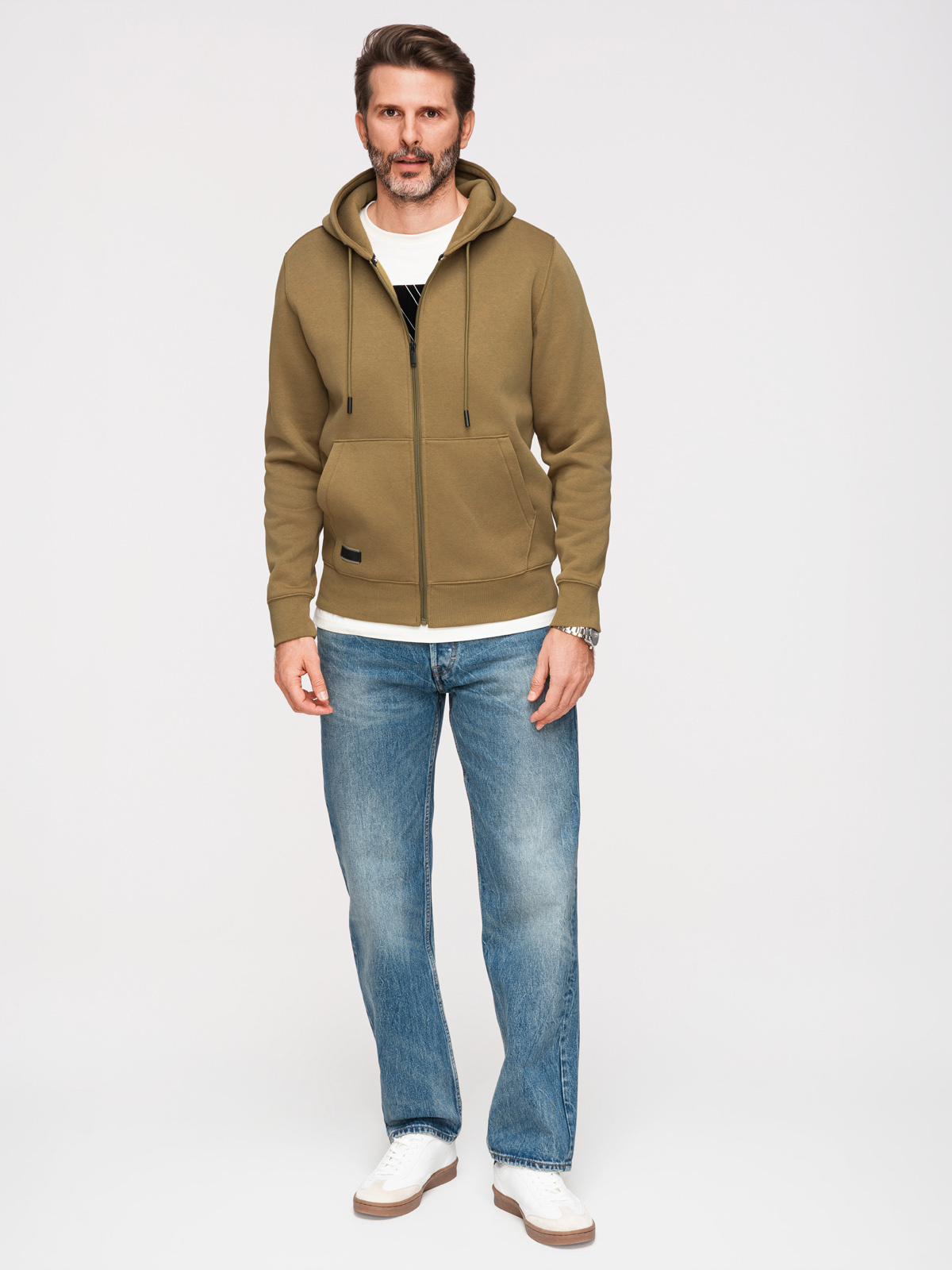Ombre Men's unbuttoned BASIC sweatshirt - olive