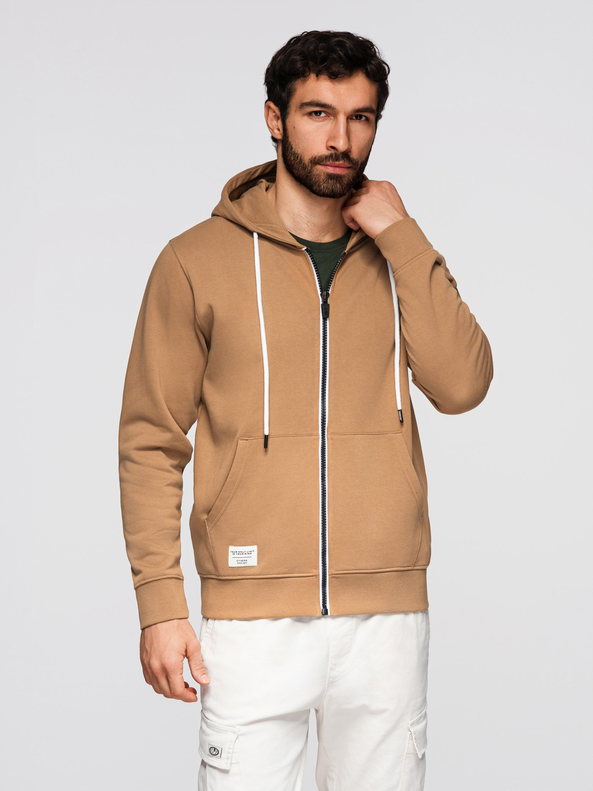 Ombre BASIC men's cotton sweatshirt with hood - brown