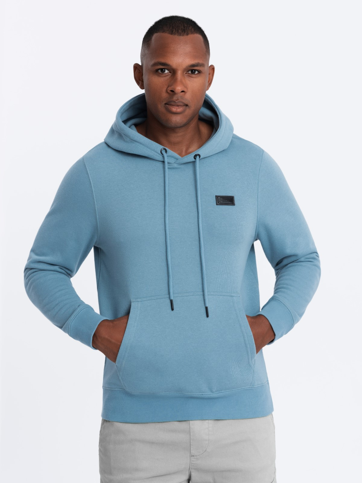 Ombre Men's Kangaroo Sweatshirt With Hood And Metal Pin - Blue