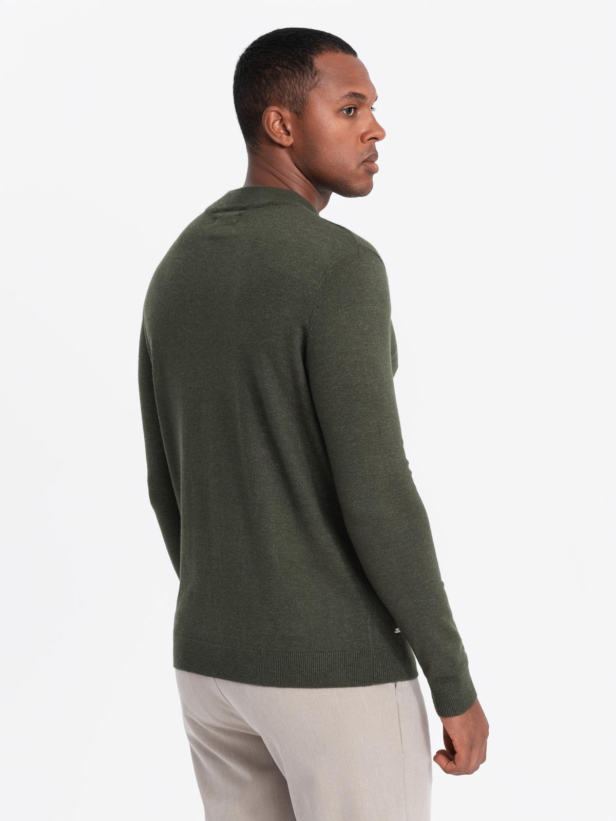 Ombre Men&#039;s knitted half turtleneck with viscose - dark olive