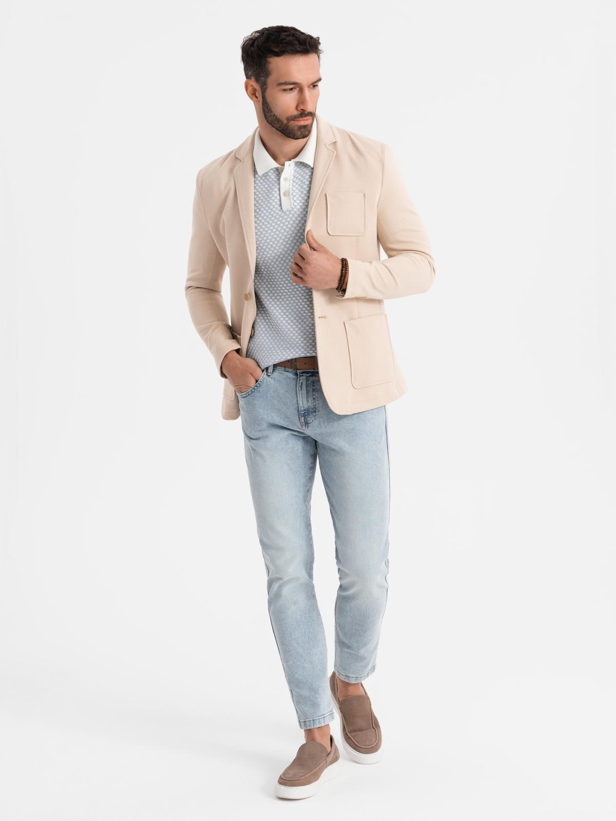 Ombre Men&#039;s SLIM knit jacket with subtle texture - beige
