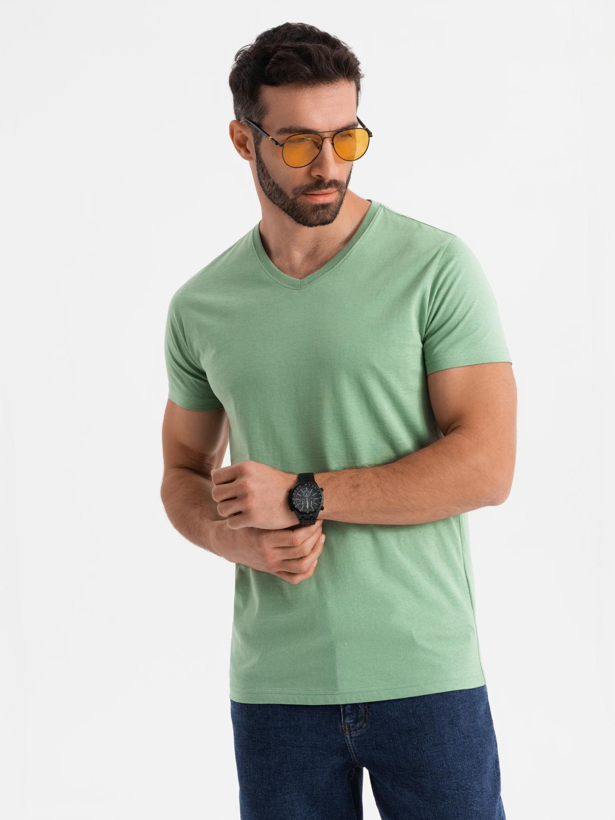 Ombre BASIC men's cotton classic tee with v-neck - green