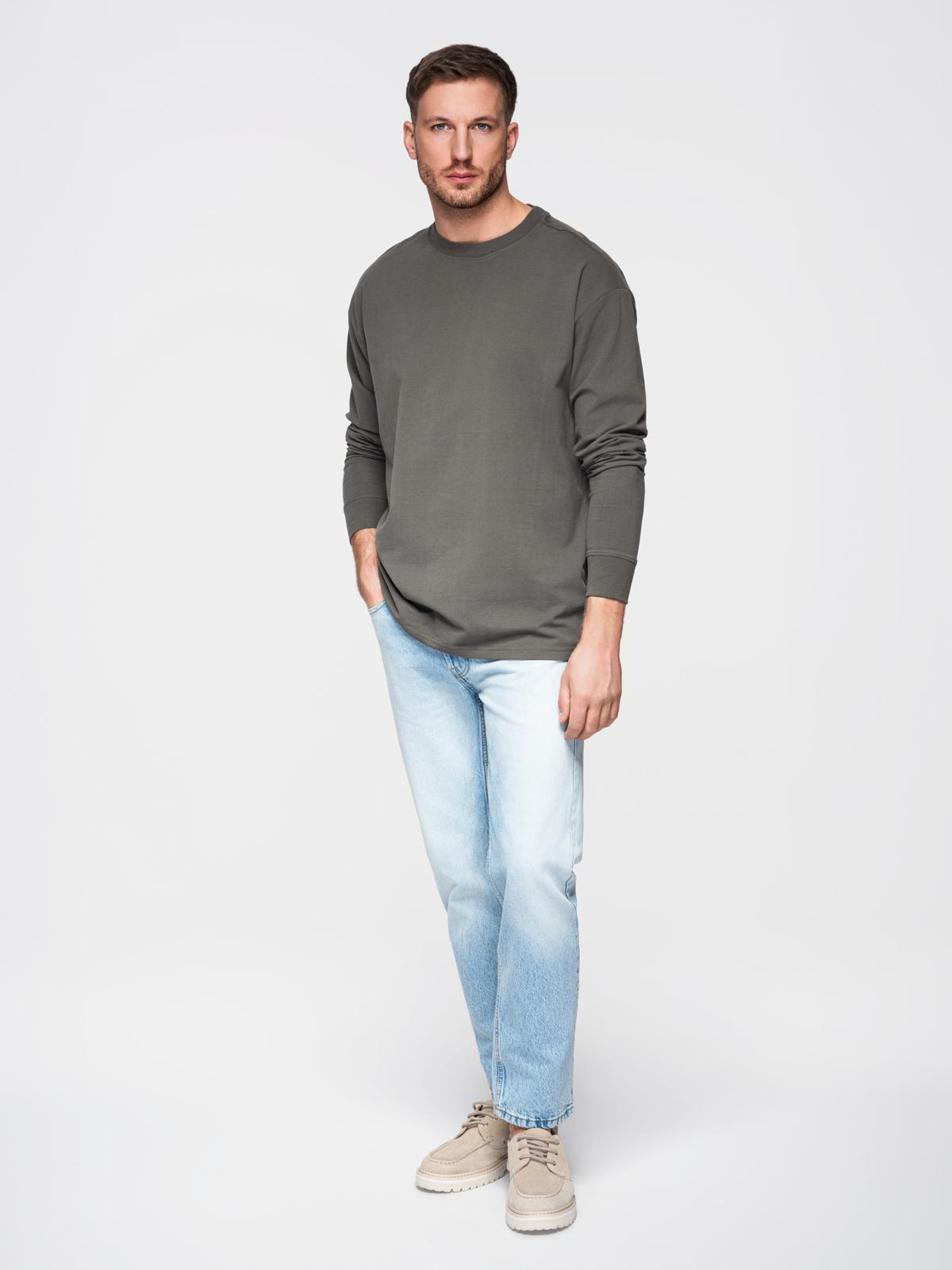 Ombre Men's cotton LOOSE FIT longsleeve with round neckline - gray-green