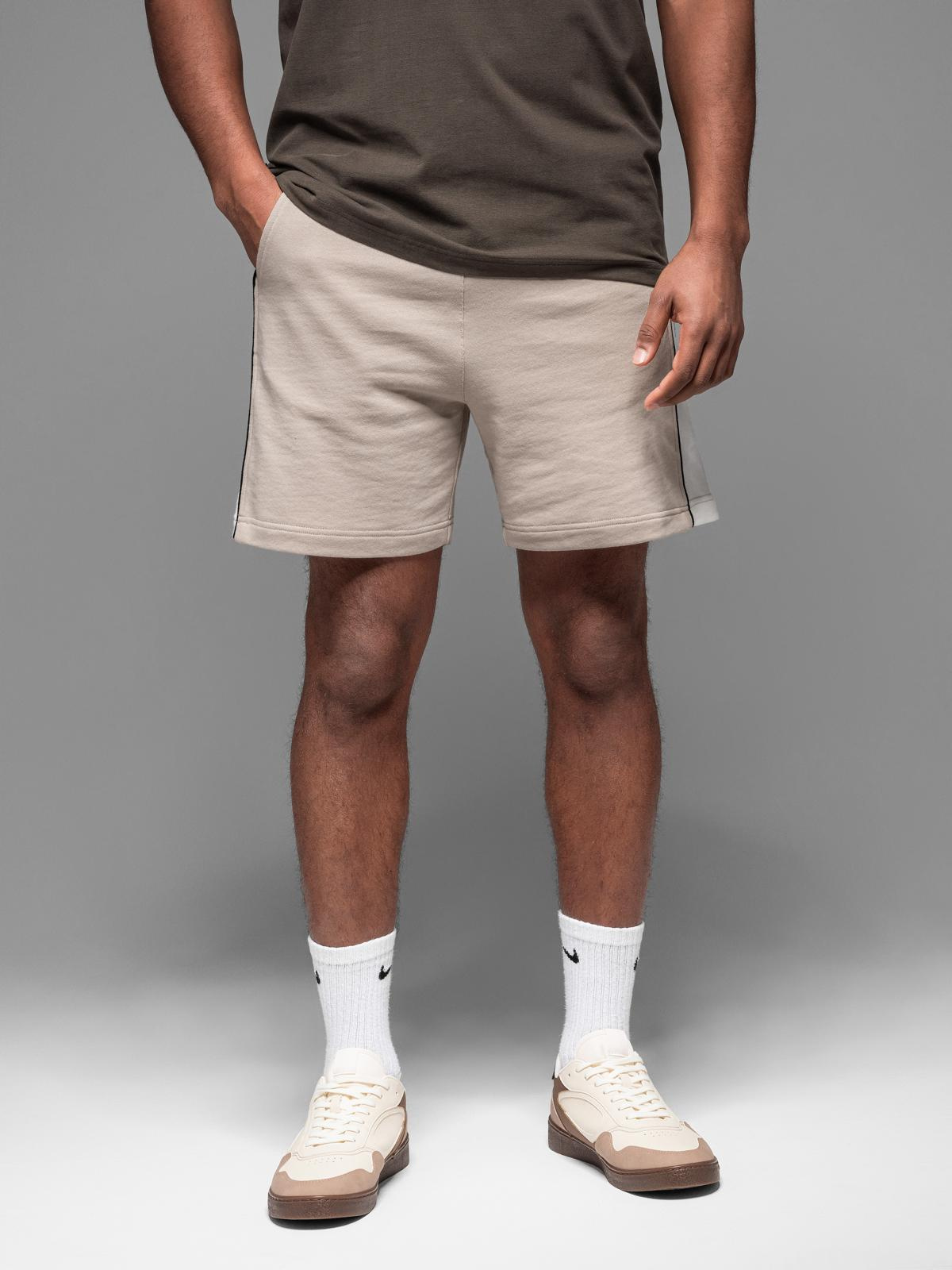 Ombre Men's short sweat shorts with wide stripes - beige