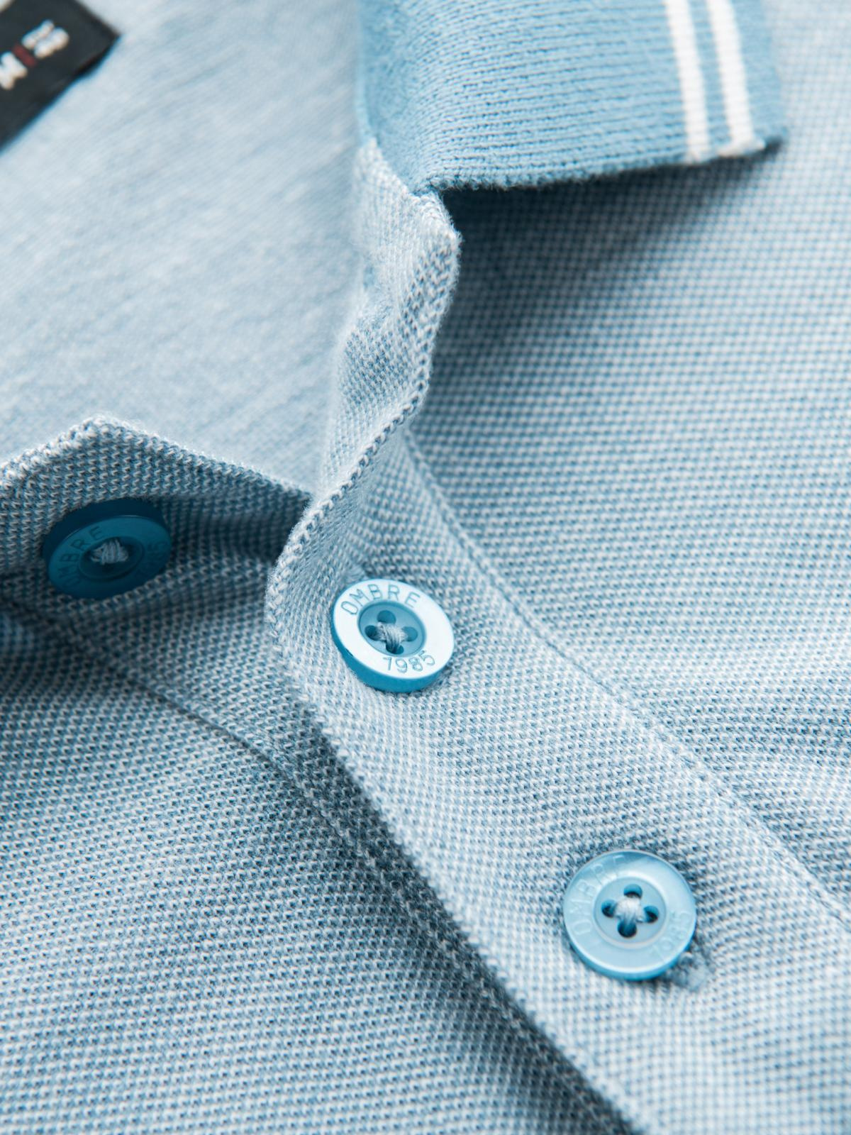 Ombre Men's melange polo longsleeve with embroidery - blue melange