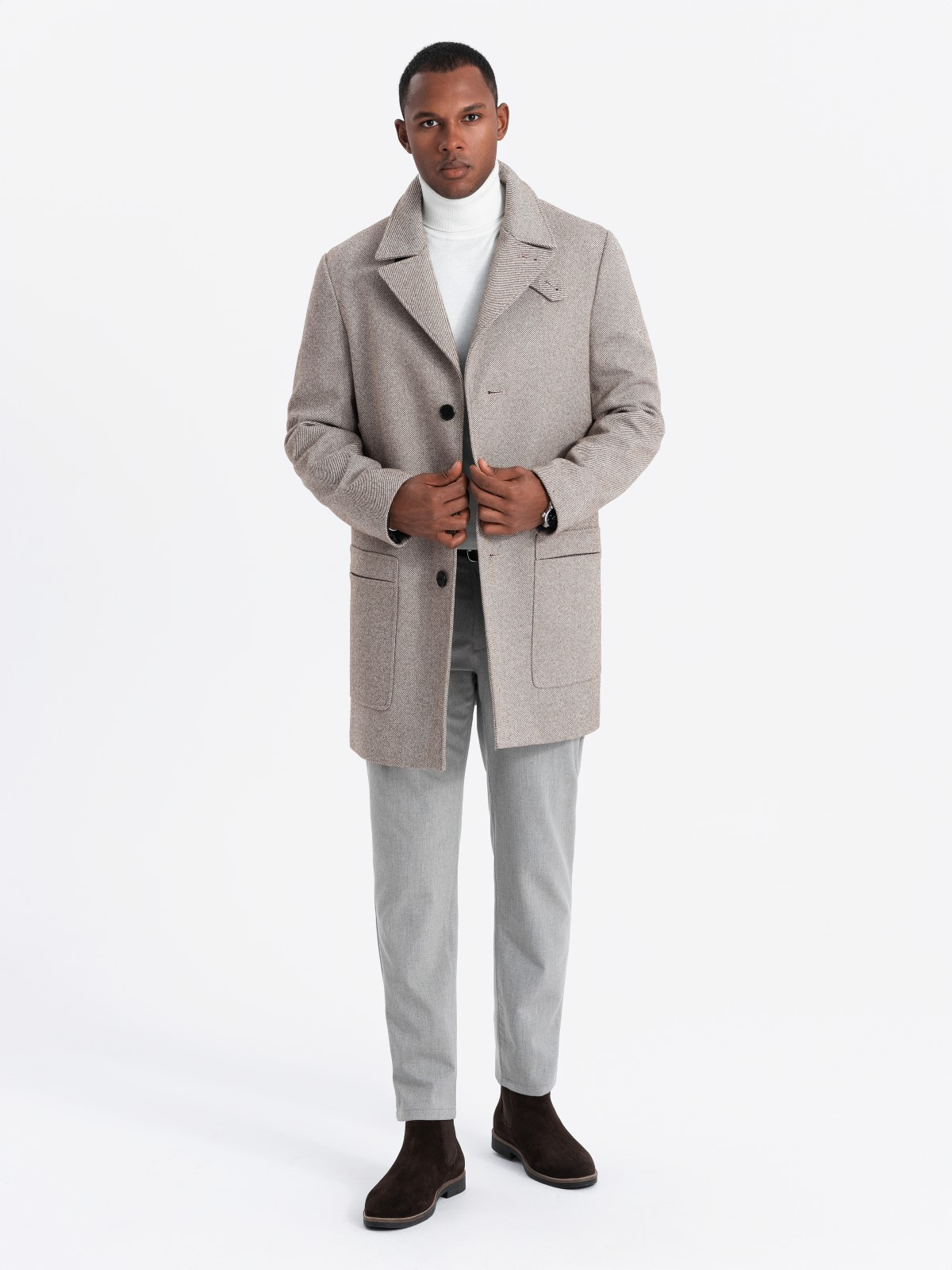 Ombre Single-breasted patterned men&#039;s coat with pockets - ash