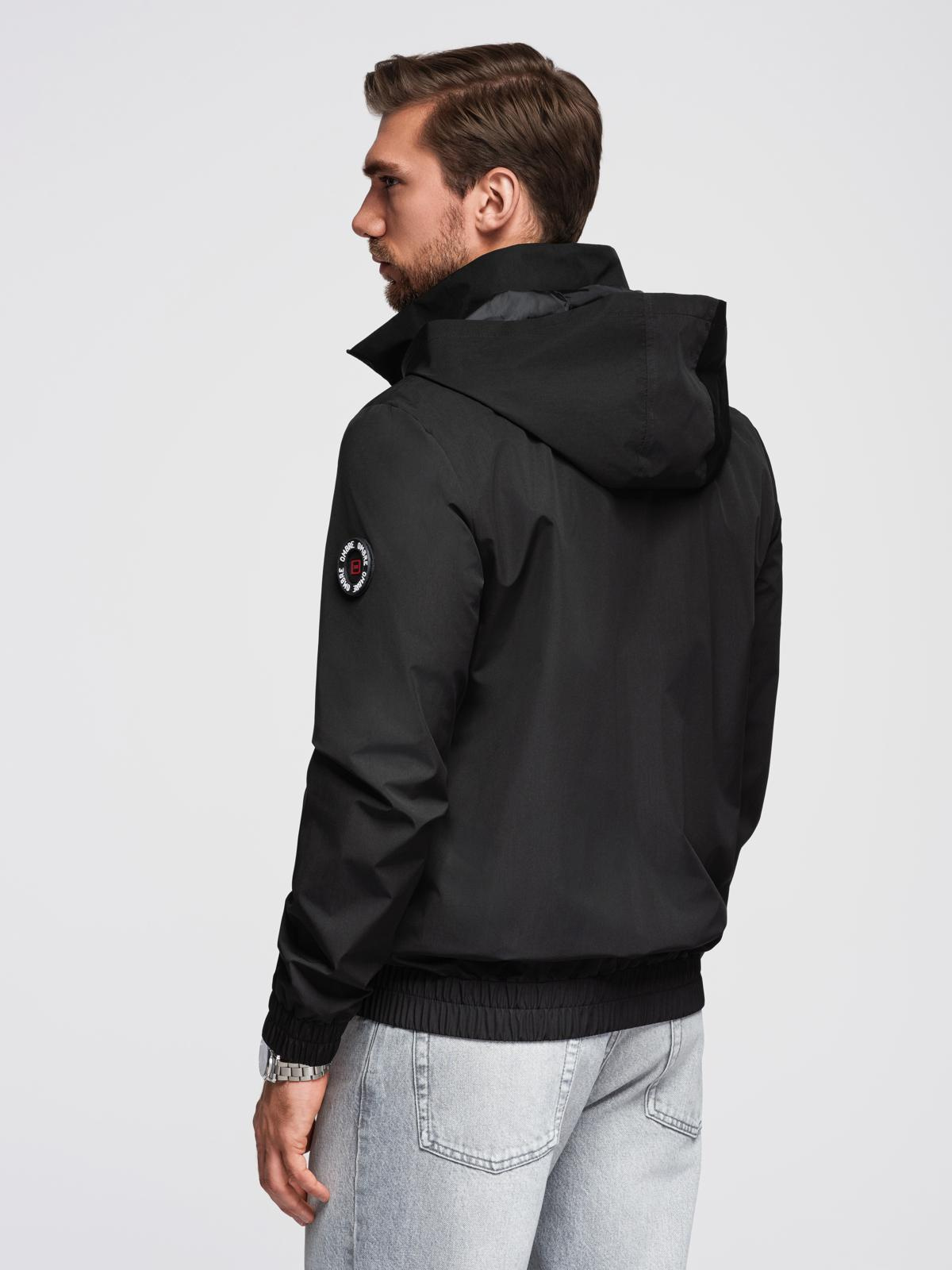 Ombre Men&#039;s jacket with hood and high collar - black