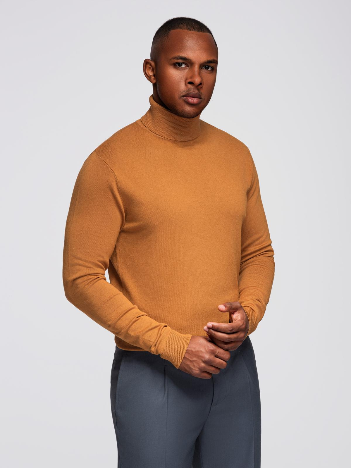Ombre Men&#039;s knitted single-color turtleneck with viscose - camel