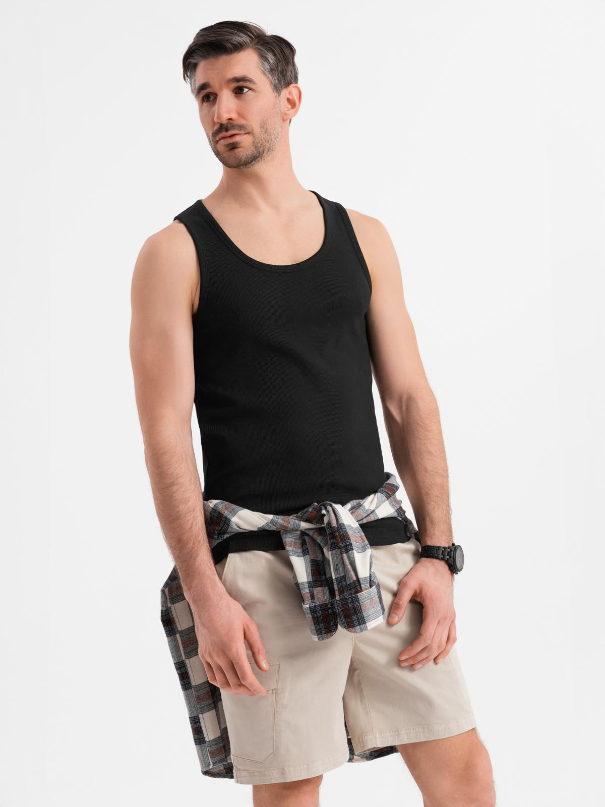 Ombre Mens cotton basic t-shirt with straps - black