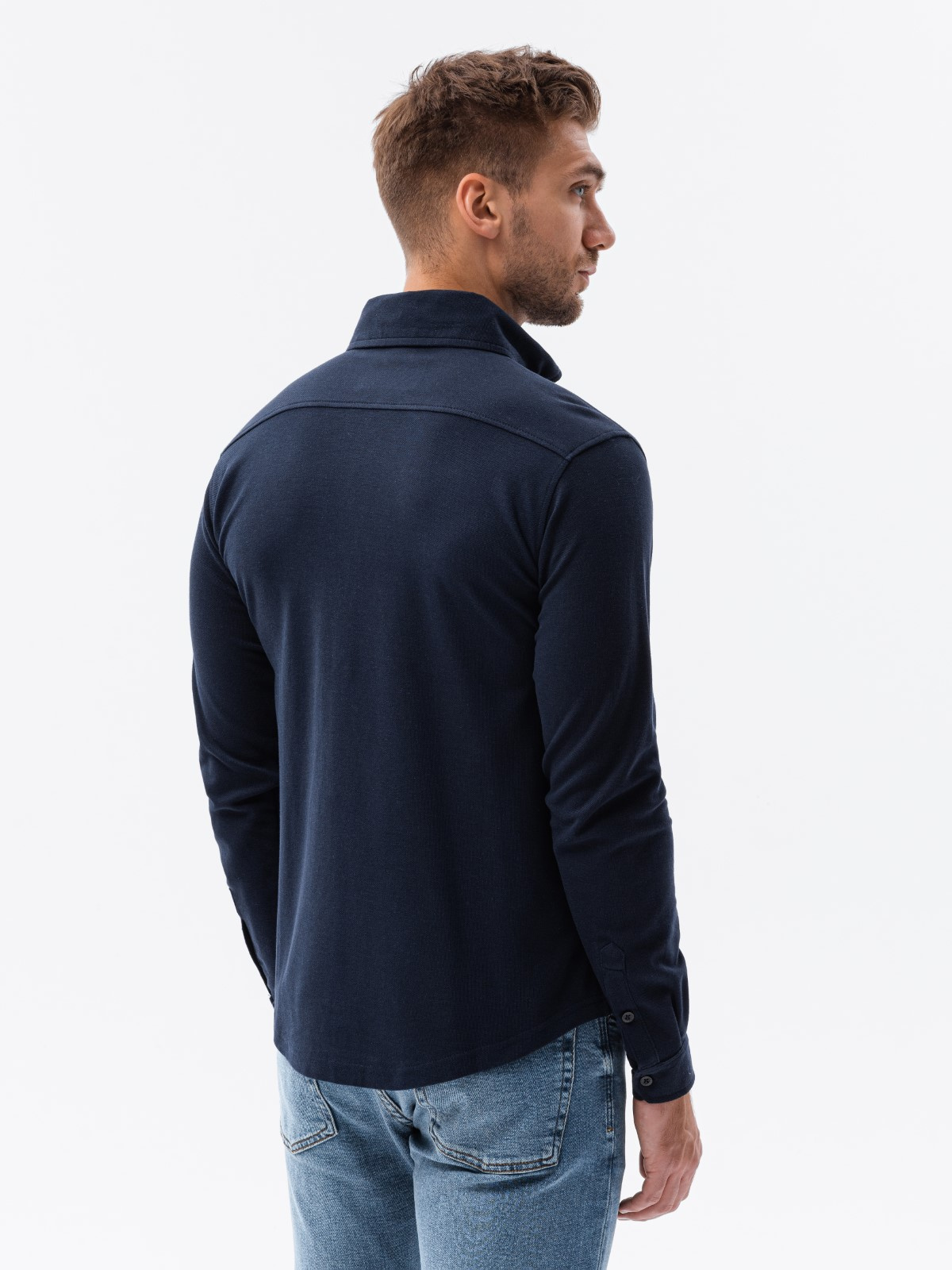 Ombre Men&#039;s knitted SLIM FIT long sleeve shirt - navy blue