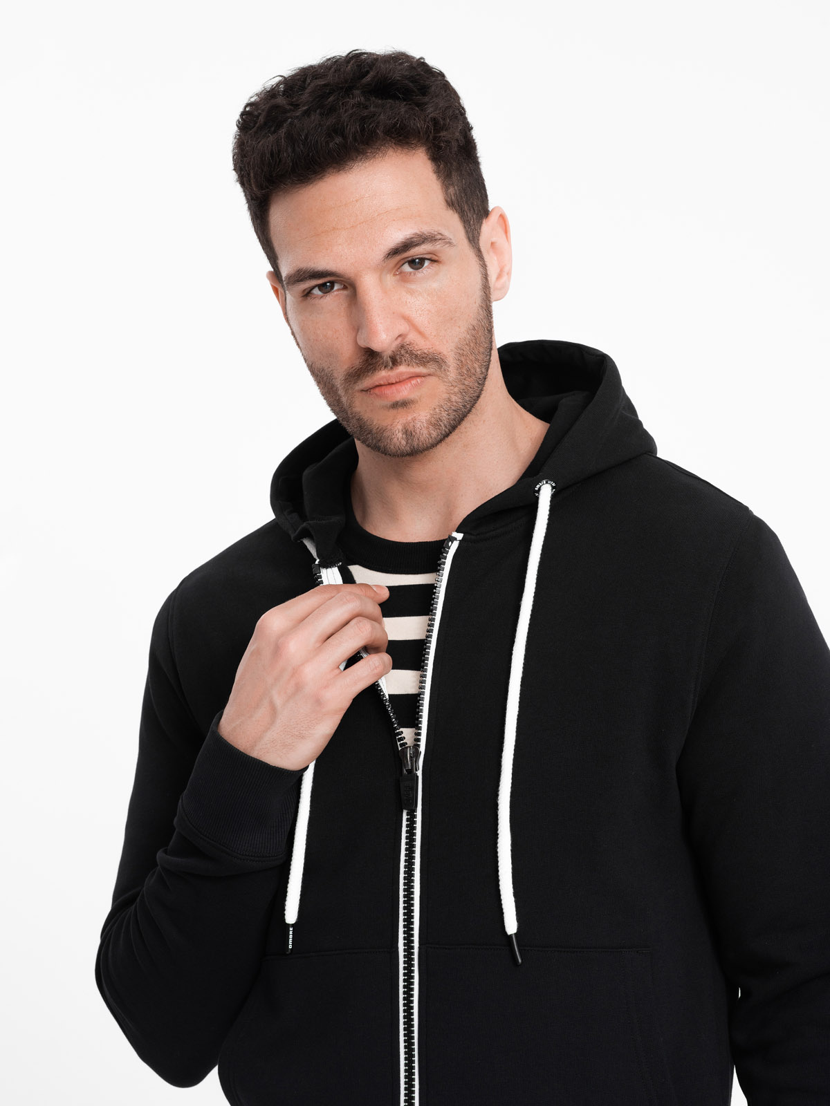 Ombre Men&#039;s BASIC unbuttoned hooded sweatshirt - black