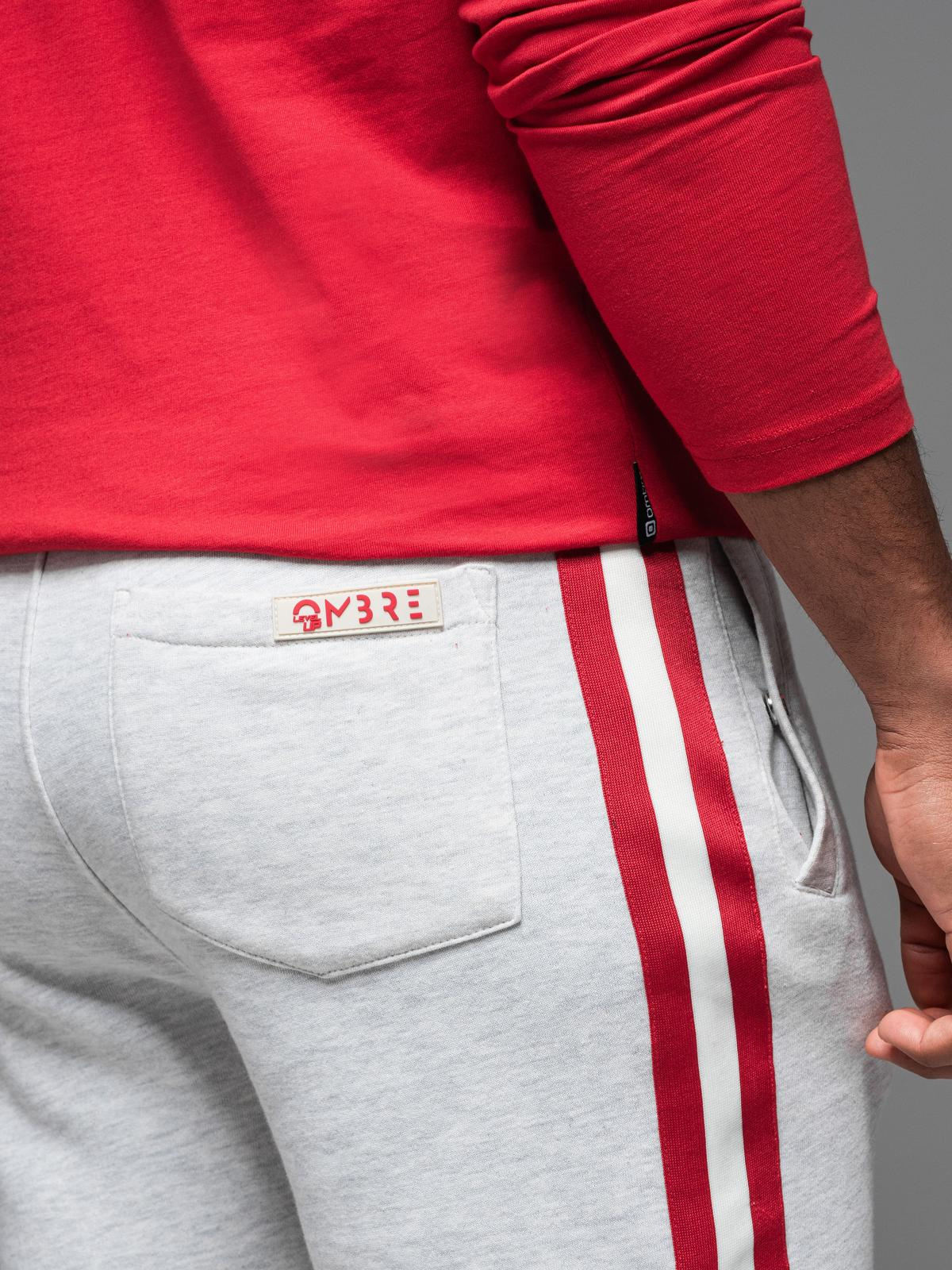 Ombre Men's sweat shorts with piping and drawstring waistband - grey melange