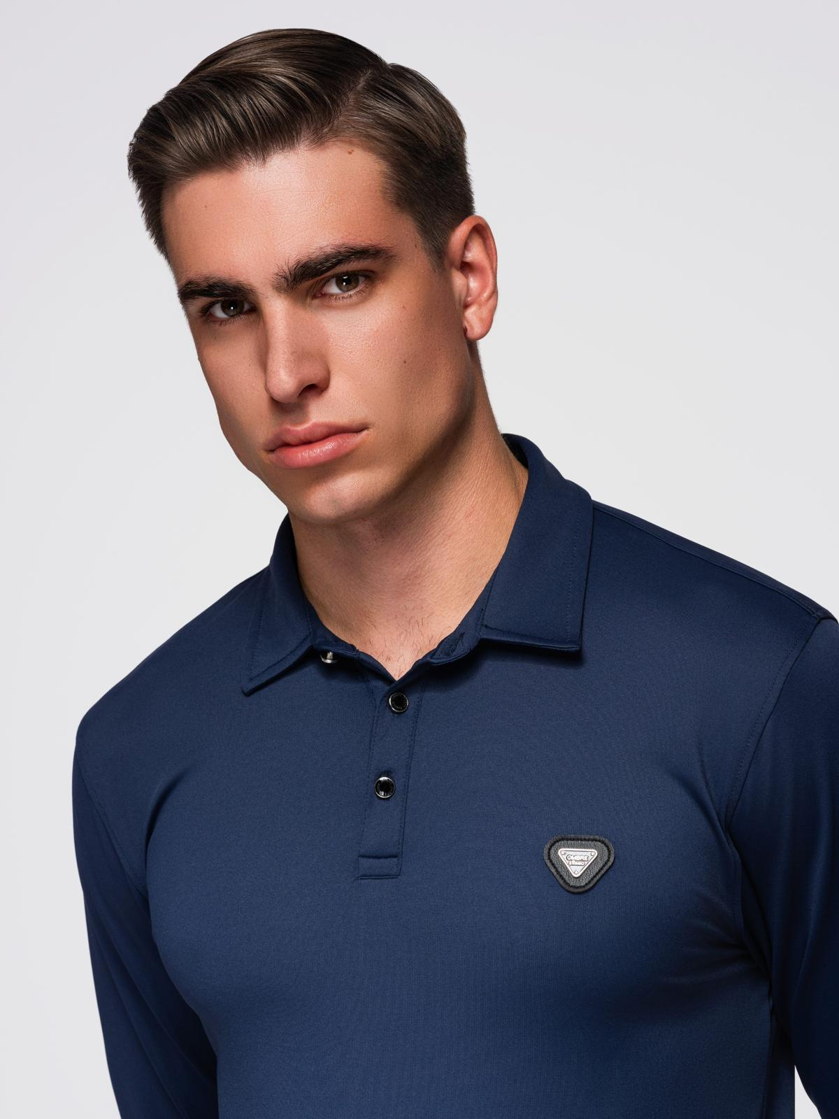 Ombre Polo long sleeve shirt with elegant branded buttons - navy blue