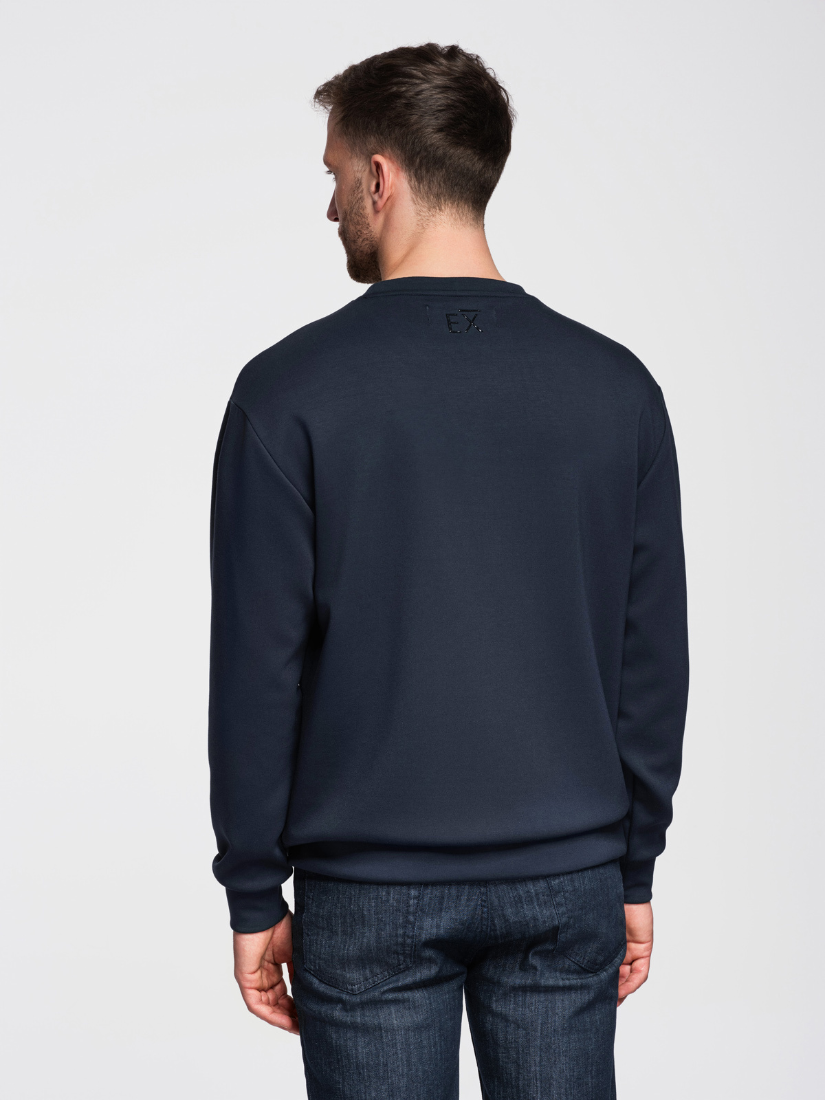 Ombre Men's regular sweatshirt with shiny print on chest - dark blue