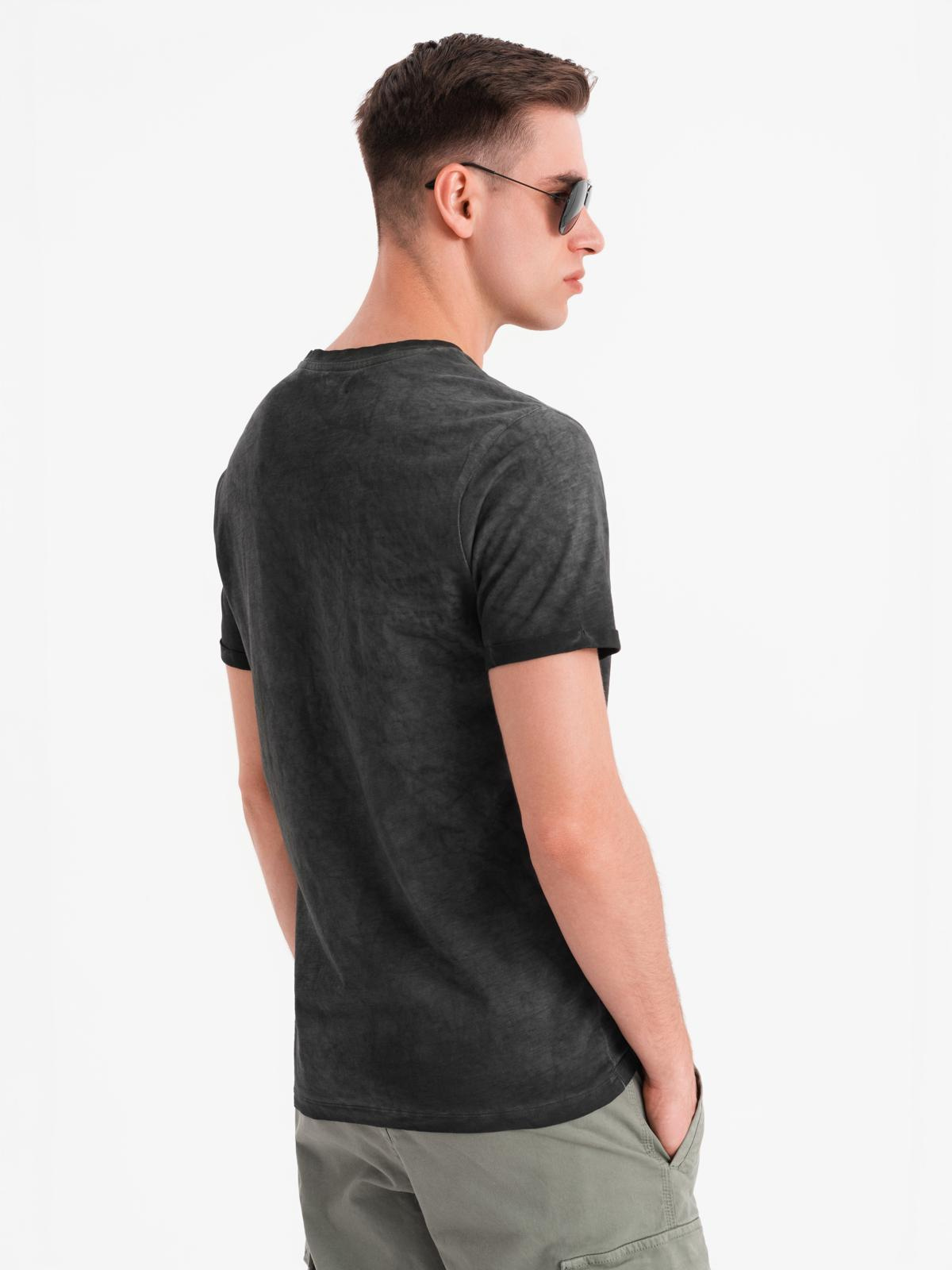 Ombre Men's cotton knit V-neck t-shirt with wash effect - black