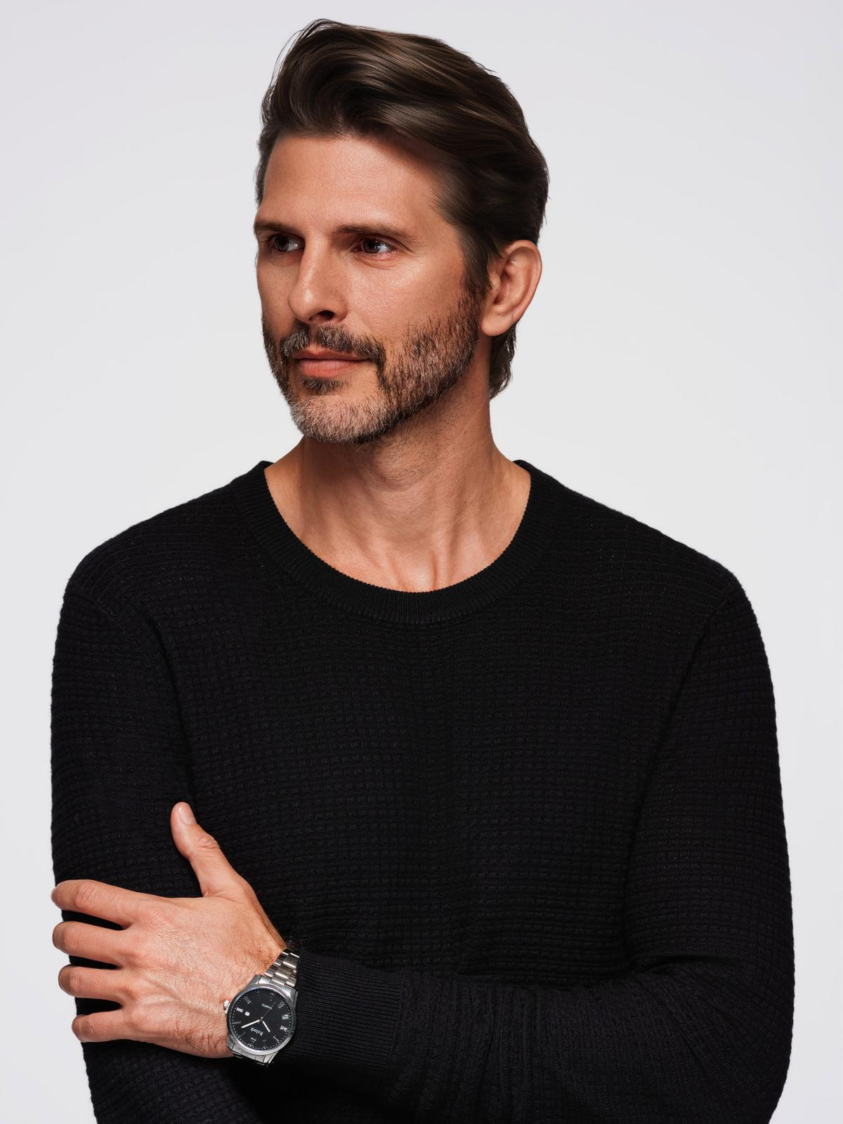 Ombre Structured men&#039;s sweater with round neckline - black