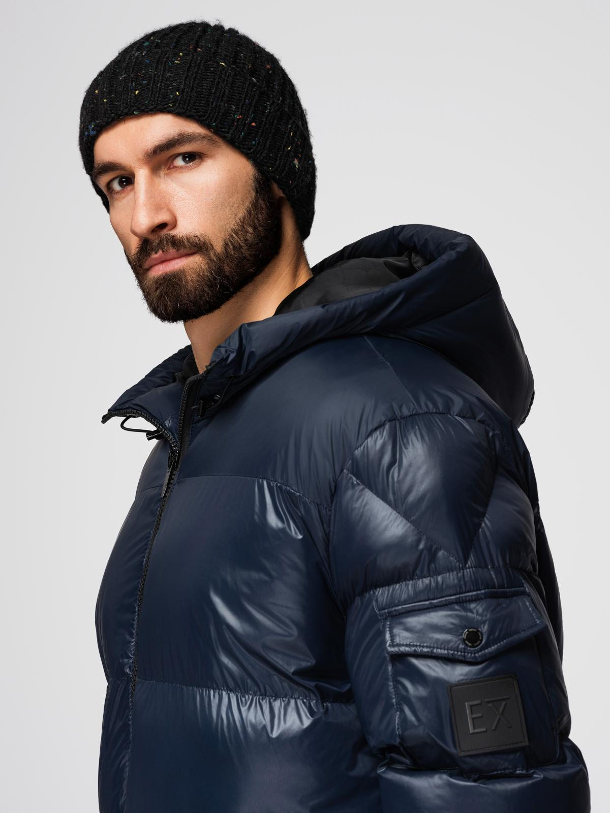 Ombre Warm men's puffer jacket with welts - navy blue