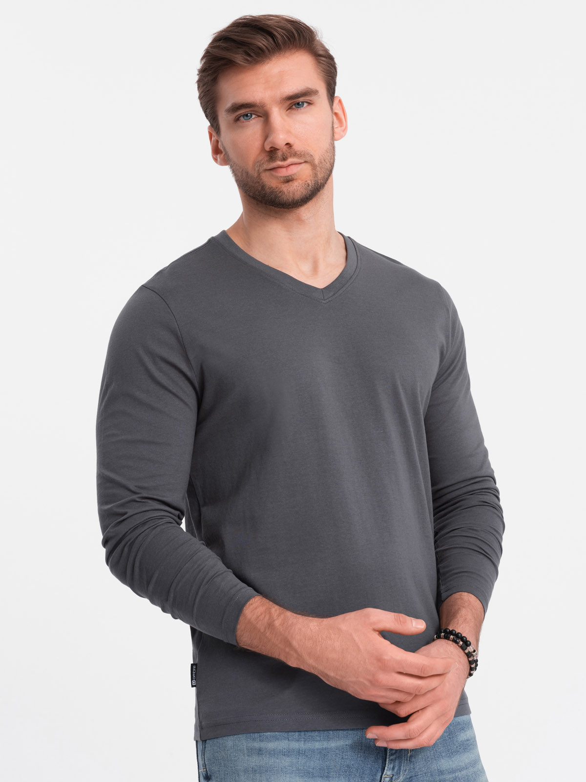 Ombre Men's Unprinted Longsleeve With A V-neck - Graphite