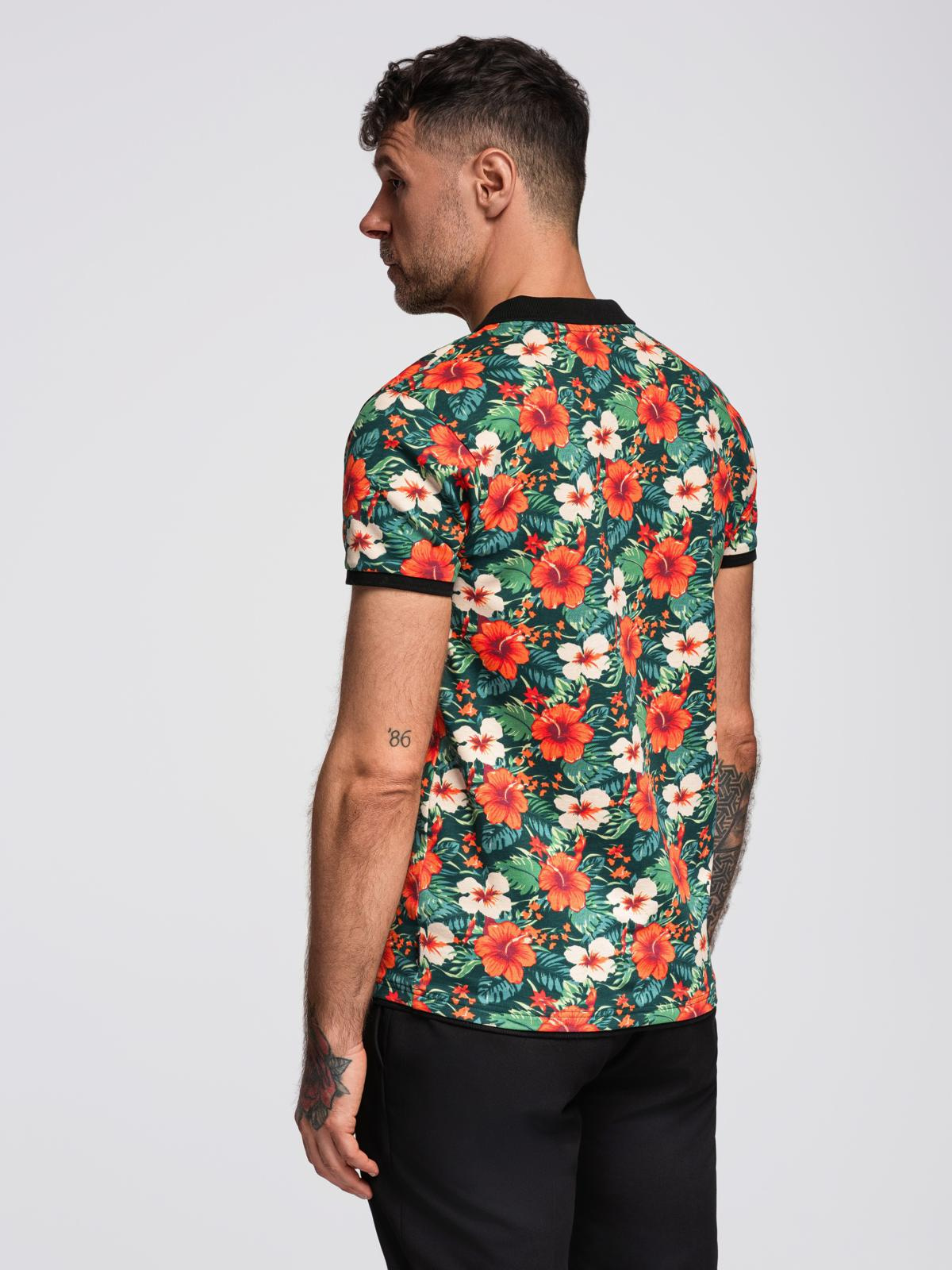 Ombre Cotton polo shirt with floral print - black