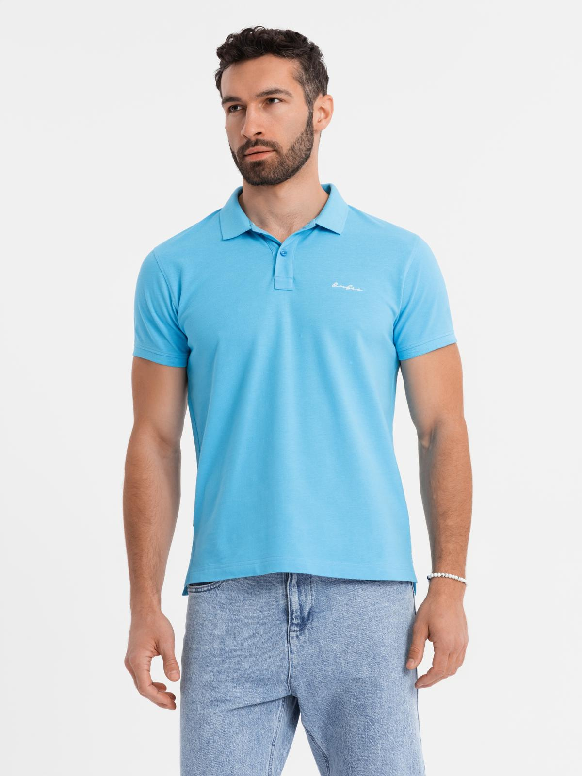 Ombre Cotton pique knit polo shirt - light blue