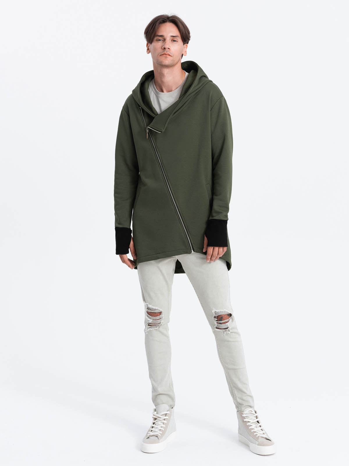 Ombre Asymmetrical men's sweatshirt with a spacious hood NANTES
