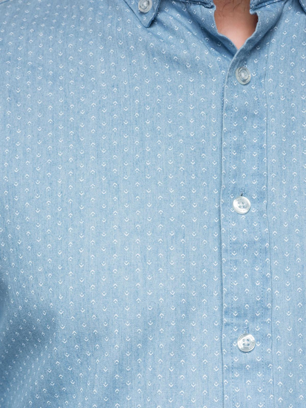 Ombre Men's patterned thin denim shirt with pocket - light blue